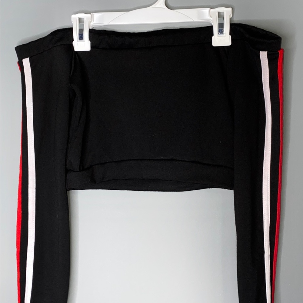Off the shoulder striped arm top